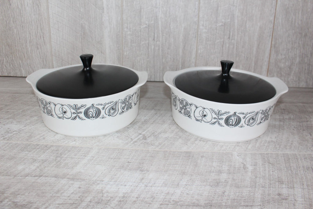Pair of Vintage Myott "Silhouette" Lidded Tureens - MCM Retro Fruit & Veg Patter
