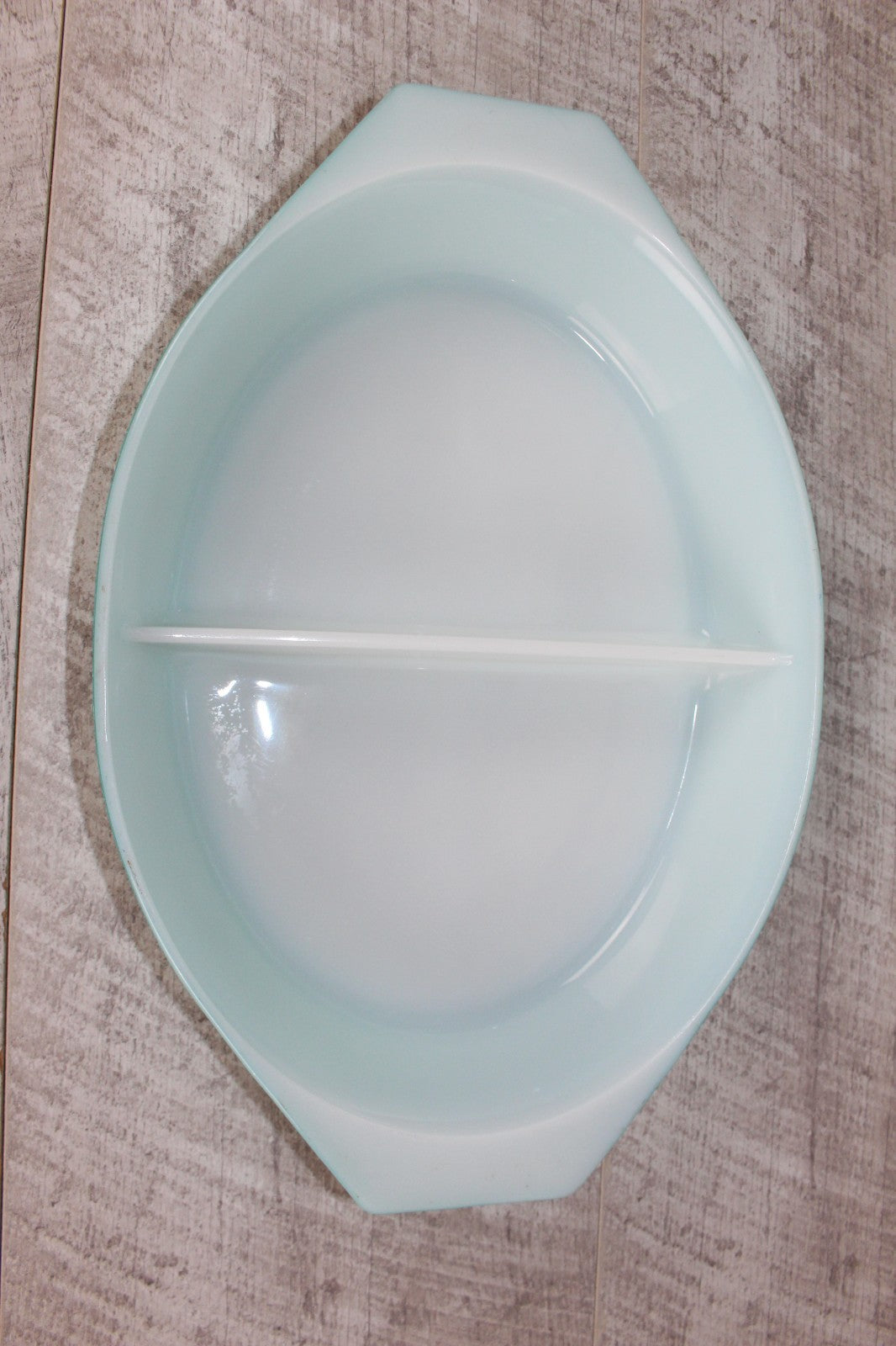 Vintage Pyrex Gaiety Snowflake Turquoise Blue Oval Divided Serving Dish VGC