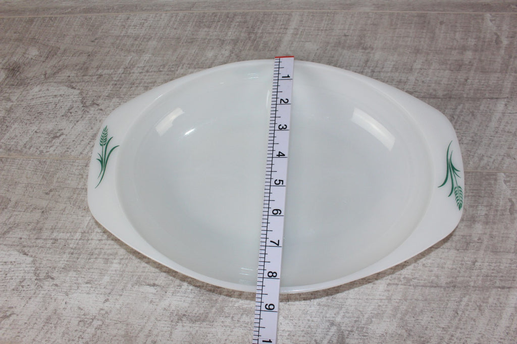 JAJ Pyrex Divided Serving Dish "Green Wheatsheaf Pattern" Vintage Milk Glass