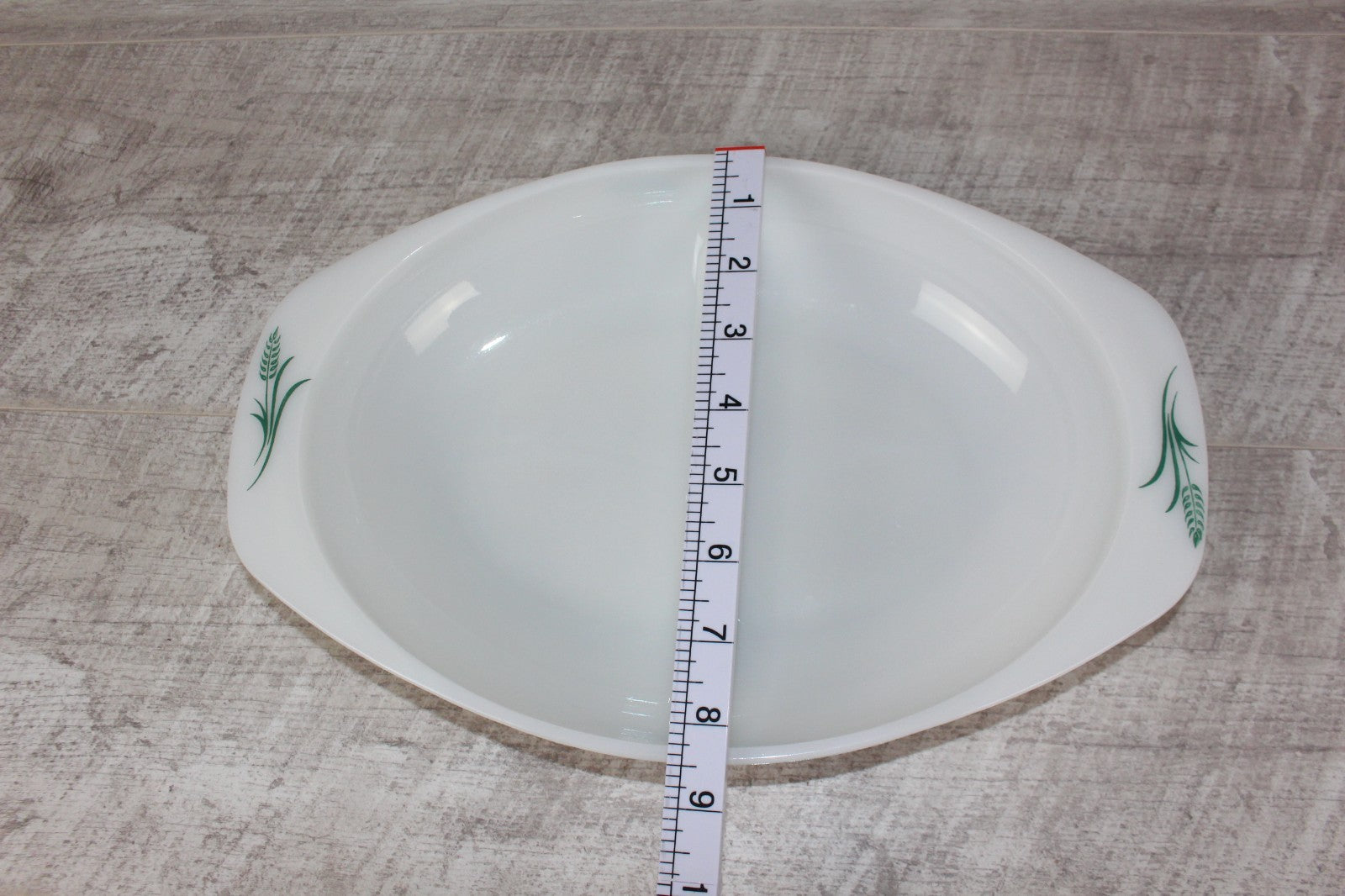 JAJ Pyrex Divided Serving Dish "Green Wheatsheaf Pattern" Vintage Milk Glass