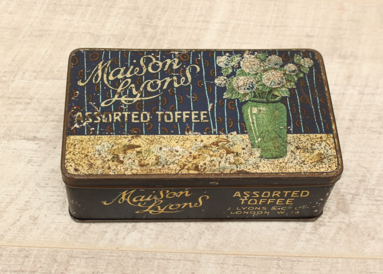 Vintage Maison Lyons Toffee Tin Excel Co London 1950s Floral Crest Sweet Box