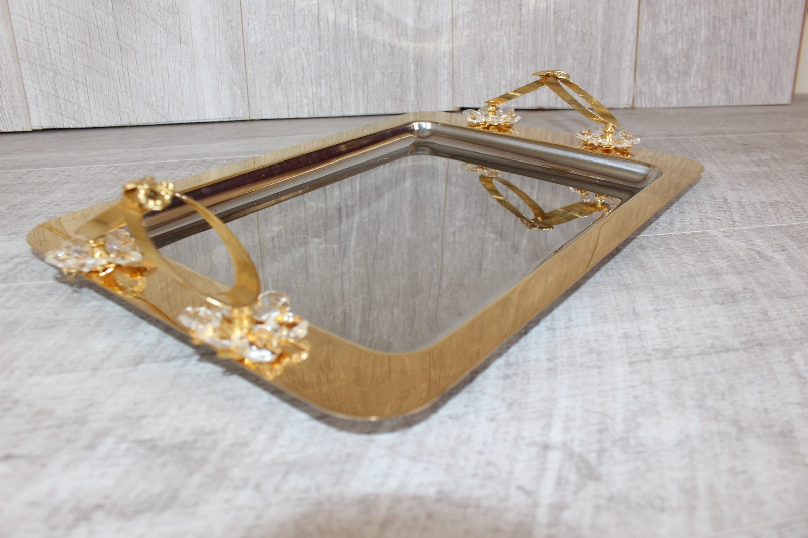 Vintage Italian INOX 18/10 Mirror Tray – 24kt Gold Plated Accents
