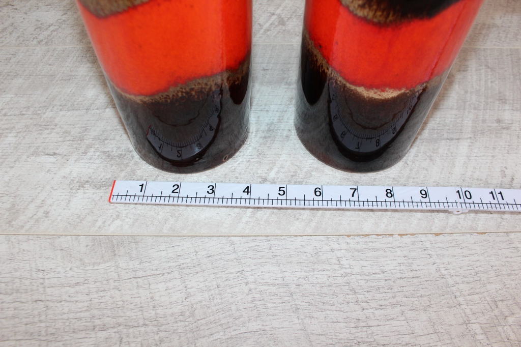 Pair of Vintage Scheurich 401-28 West German Pottery Vases Fat Lava Red Brown