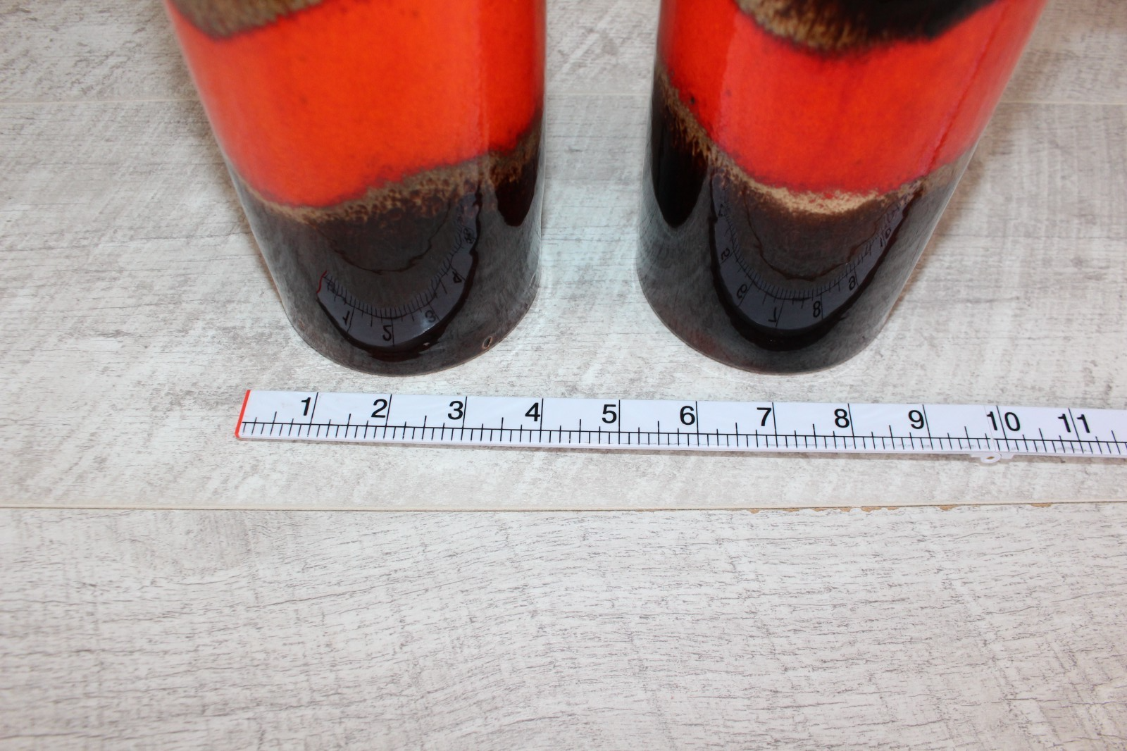 Pair of Vintage Scheurich 401-28 West German Pottery Vases Fat Lava Red Brown