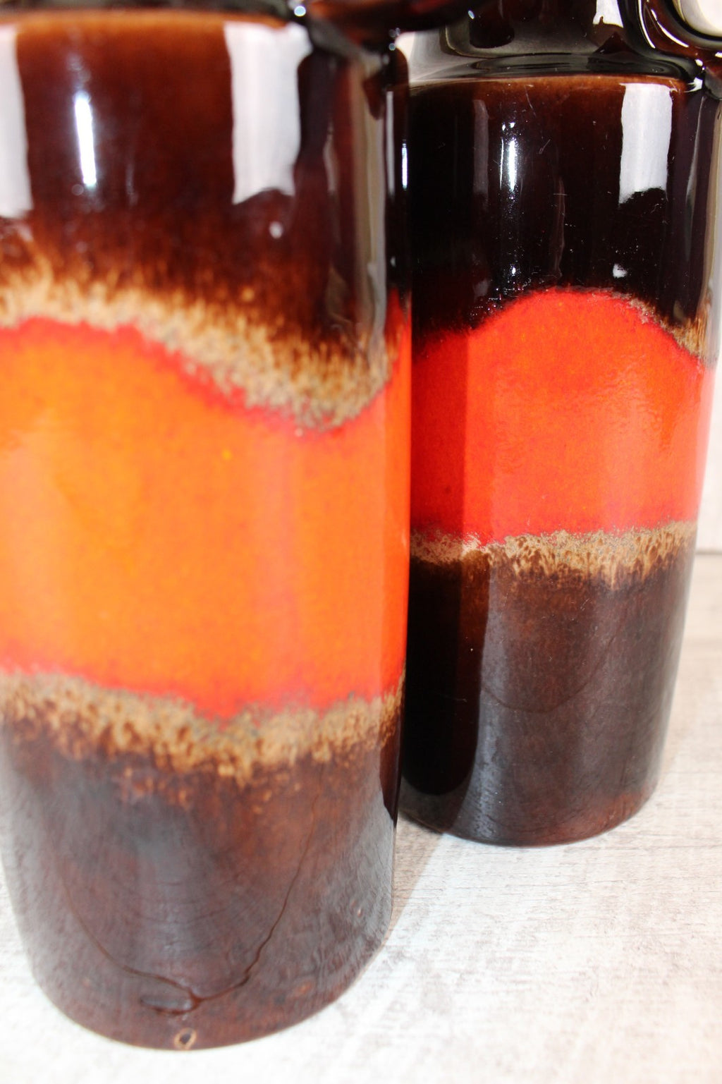Pair of Vintage Scheurich 401-28 West German Pottery Vases Fat Lava Red Brown
