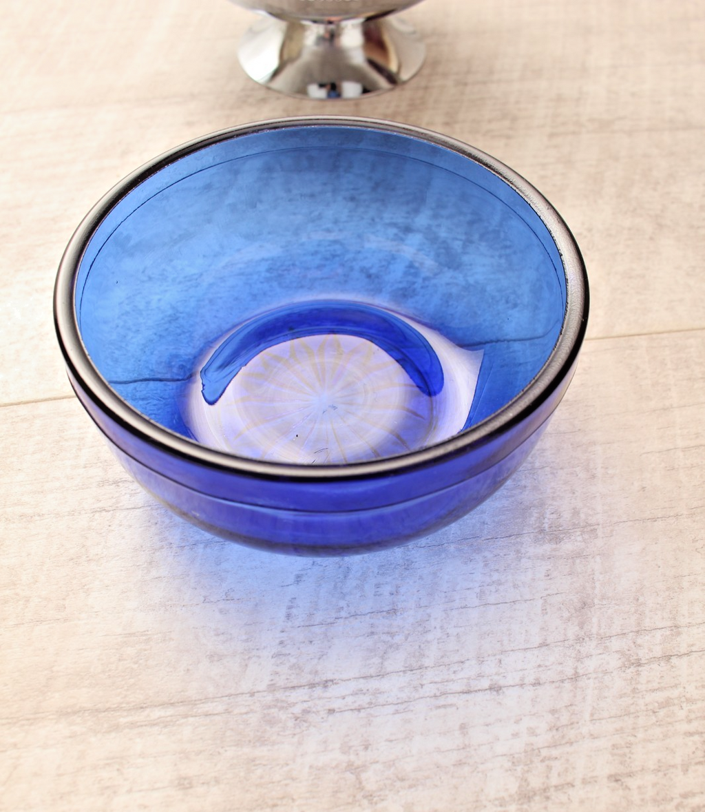 Vintage Cobalt Blue Glass Sugar & Jam Bowl Set with Tudor Plate Spoon