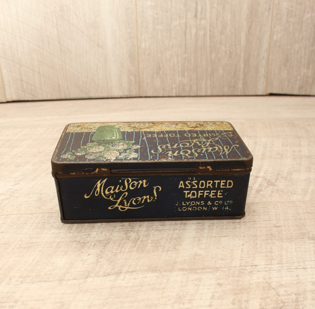 Vintage Maison Lyons Toffee Tin Excel Co London 1950s Floral Crest Sweet Box