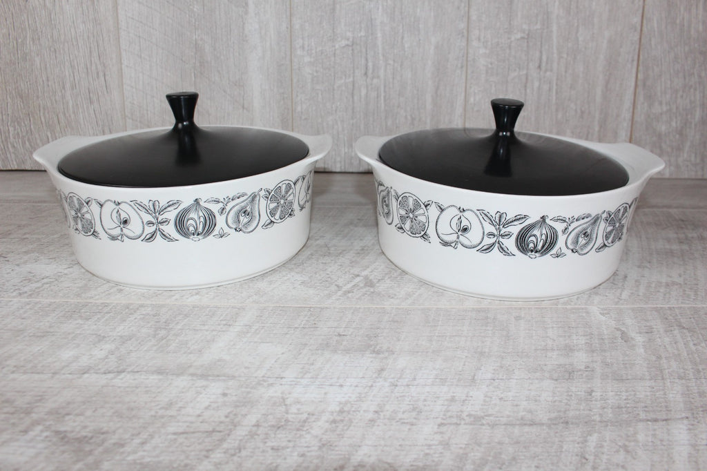 Pair of Vintage Myott "Silhouette" Lidded Tureens - MCM Retro Fruit & Veg Patter