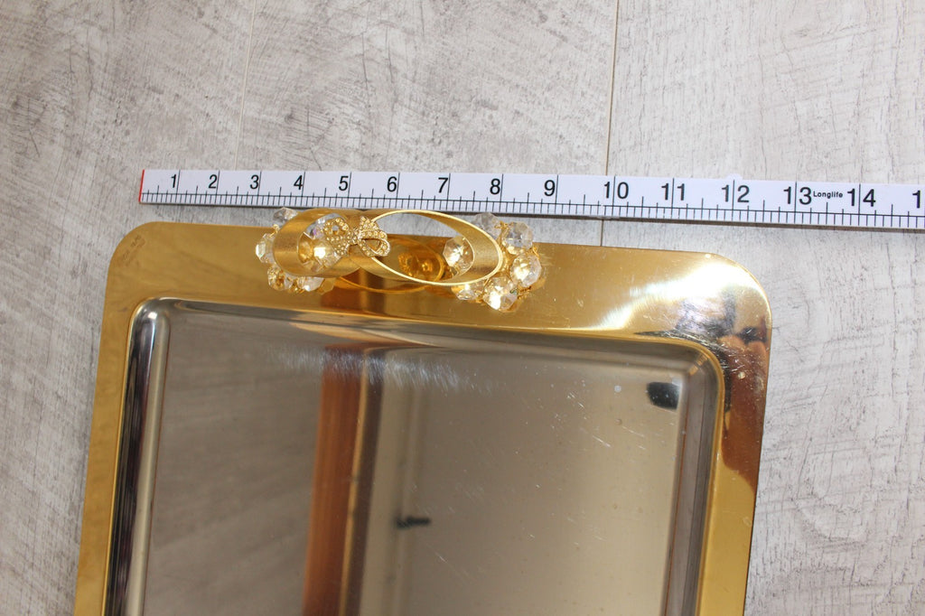 Vintage Italian INOX 18/10 Mirror Tray – 24kt Gold Plated Accents