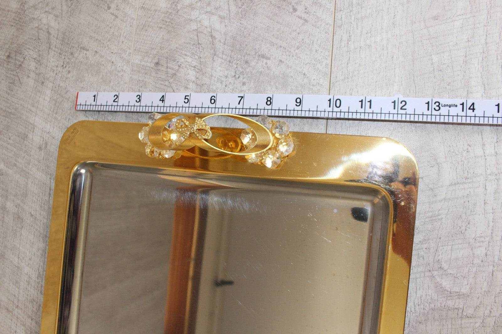 Vintage Italian INOX 18/10 Mirror Tray – 24kt Gold Plated Accents