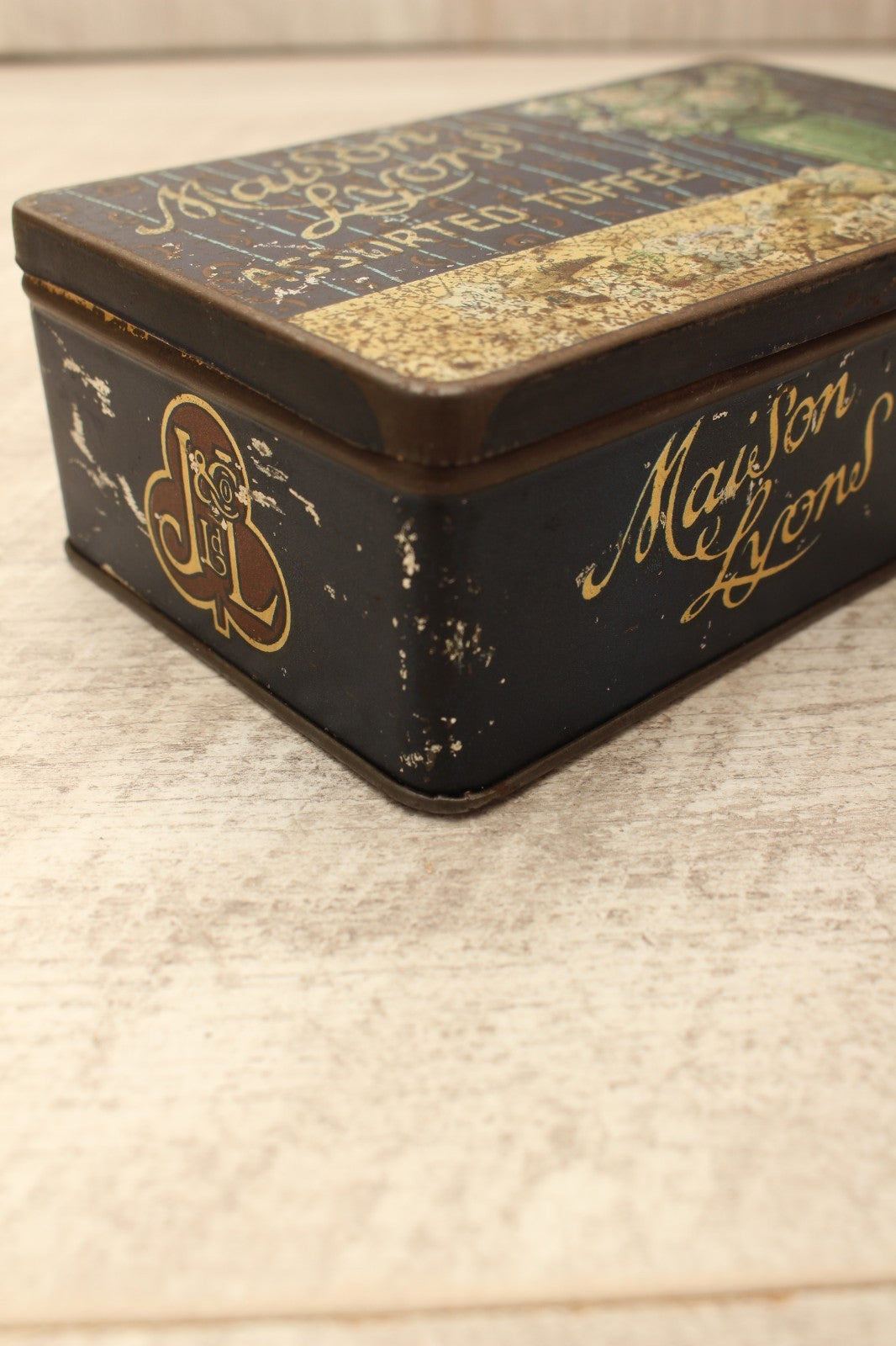 Vintage Maison Lyons Toffee Tin Excel Co London 1950s Floral Crest Sweet Box
