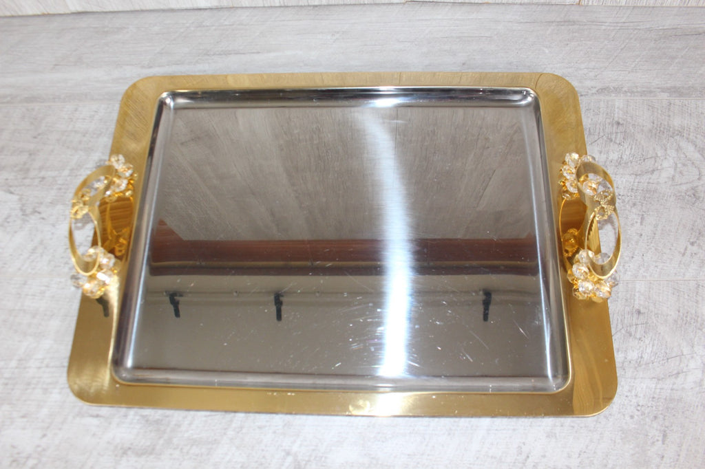 Vintage Italian INOX 18/10 Mirror Tray – 24kt Gold Plated Accents