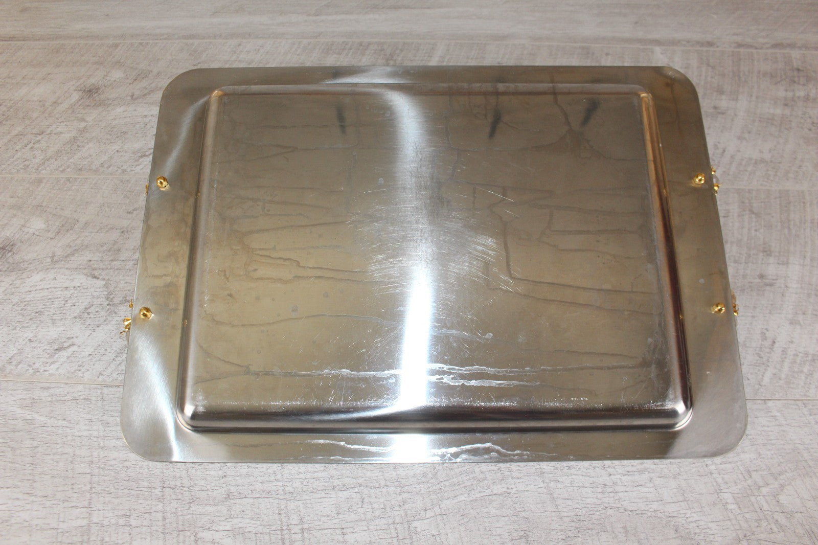 Vintage Italian INOX 18/10 Mirror Tray – 24kt Gold Plated Accents