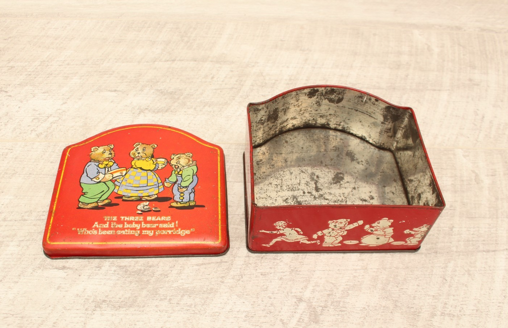 Vintage "The Three Bears" Red Dome-Top Confectionery Tin – Made in England