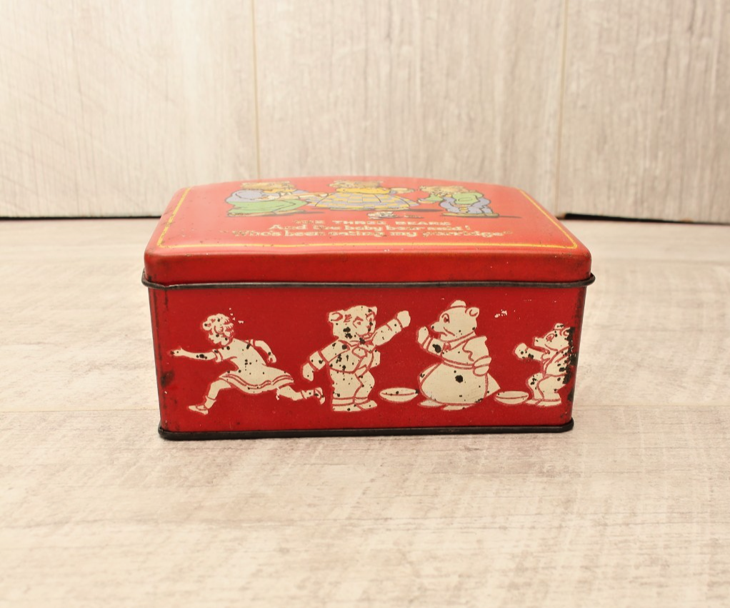 Vintage "The Three Bears" Red Dome-Top Confectionery Tin – Made in England