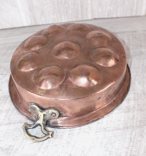 Antique French Copper Escargot Pan / Egg Poacher 11” - 19th Century Brass Handle