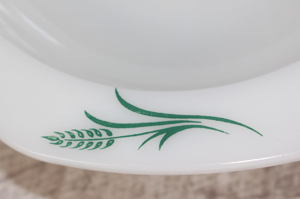 JAJ Pyrex Divided Serving Dish "Green Wheatsheaf Pattern" Vintage Milk Glass