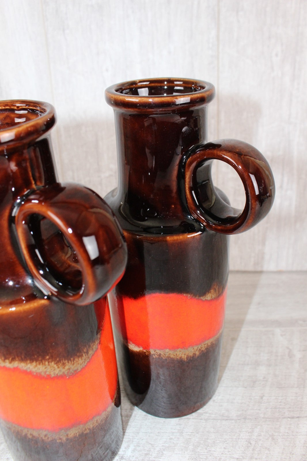 Pair of Vintage Scheurich 401-28 West German Pottery Vases Fat Lava Red Brown