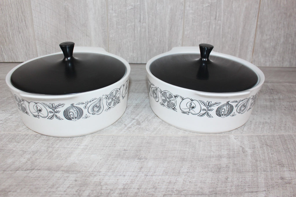 Pair of Vintage Myott "Silhouette" Lidded Tureens - MCM Retro Fruit & Veg Patter