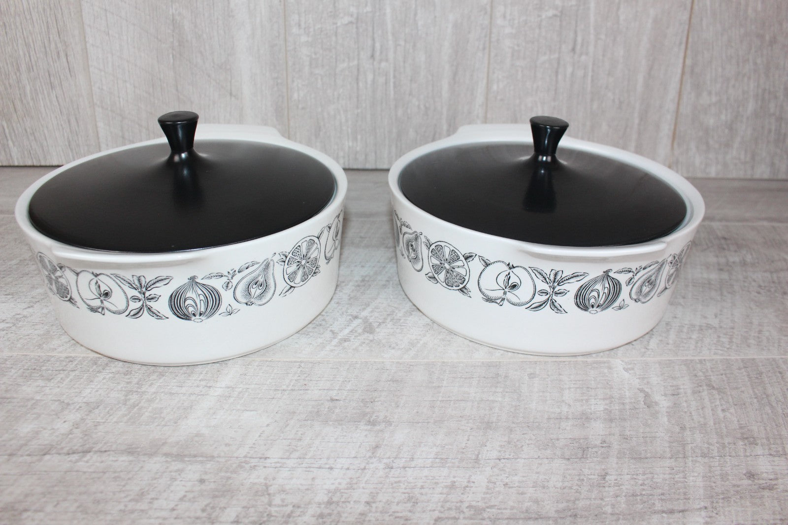 Pair of Vintage Myott "Silhouette" Lidded Tureens - MCM Retro Fruit & Veg Patter