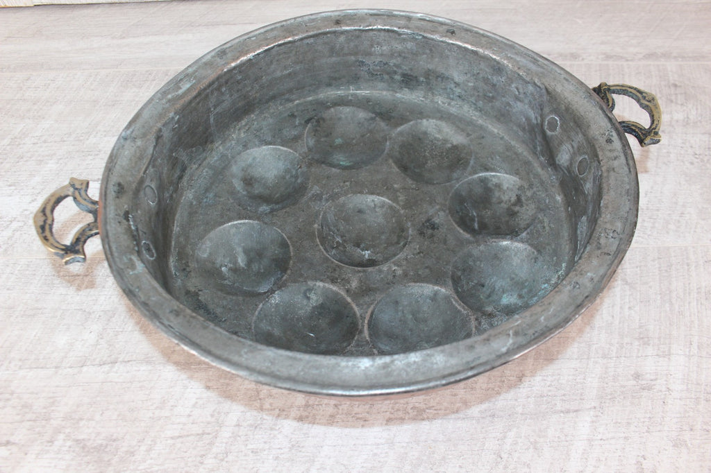 Antique French Copper Escargot Pan / Egg Poacher 11” - 19th Century Brass Handle