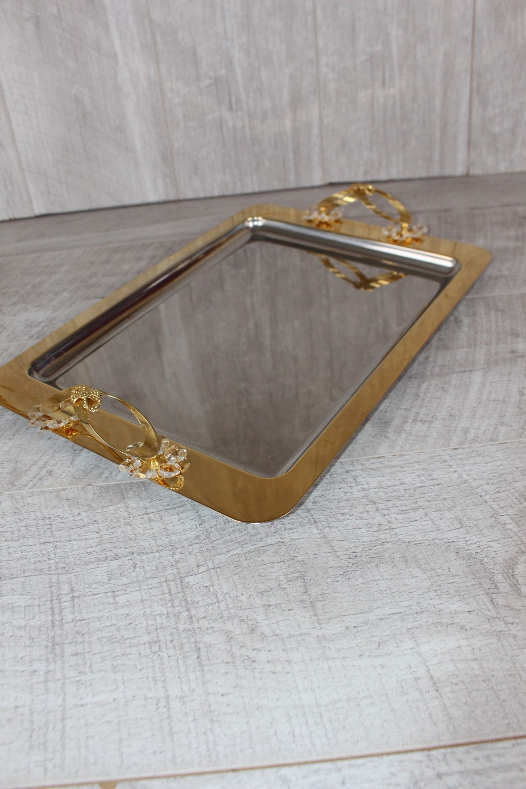 Vintage Italian INOX 18/10 Mirror Tray – 24kt Gold Plated Accents