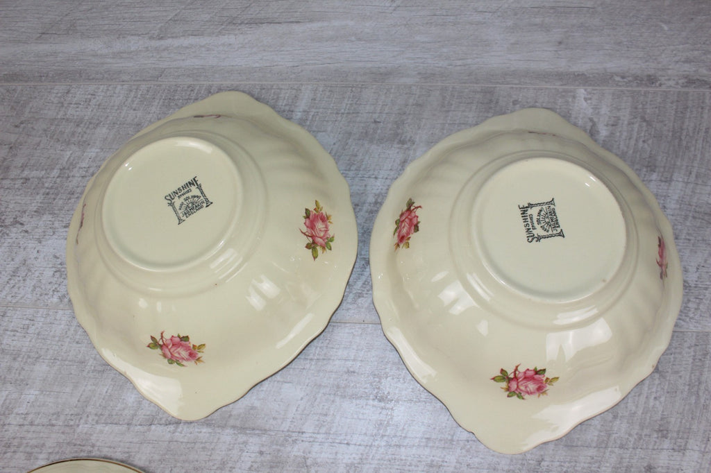 Pair of Vintage J&G Meakin "Sunshine" Lidded Tureens - Pink Rose & Gold Gilt