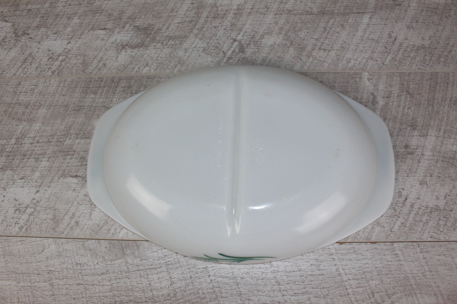 JAJ Pyrex Divided Serving Dish "Green Wheatsheaf Pattern" Vintage Milk Glass