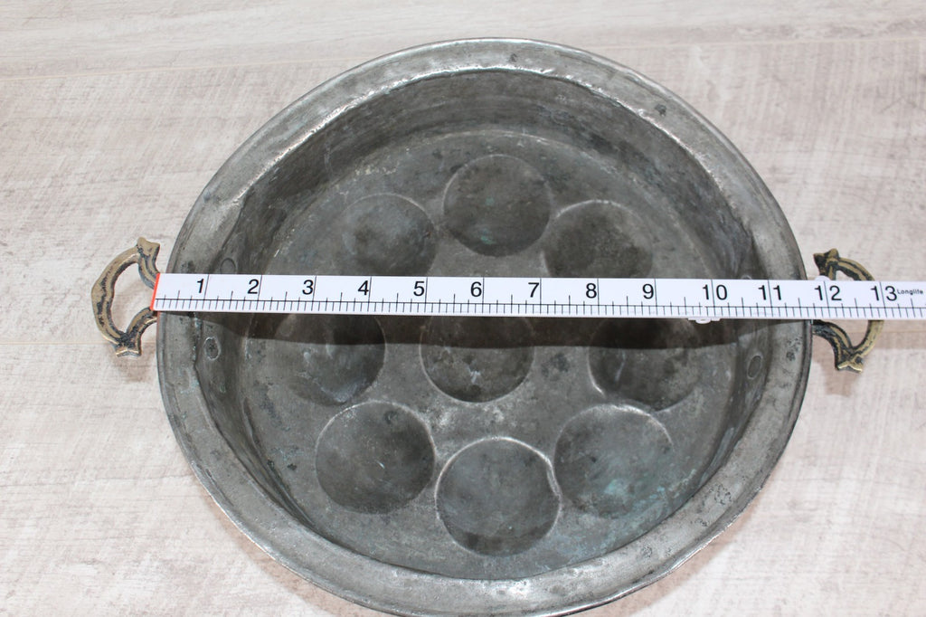 Antique French Copper Escargot Pan / Egg Poacher 11” - 19th Century Brass Handle