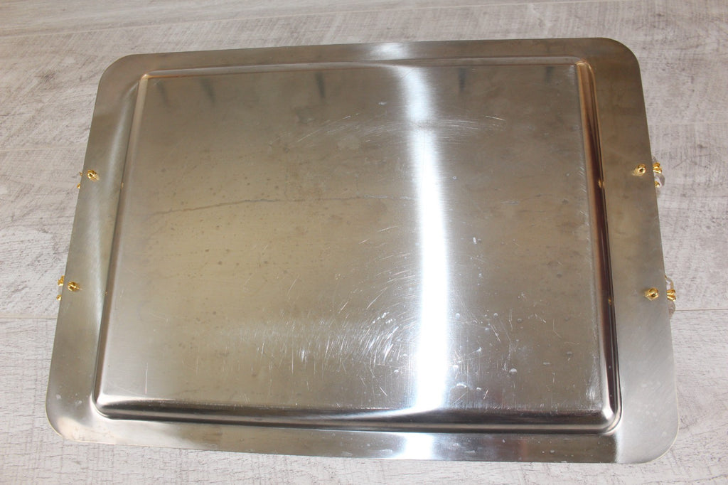 Vintage Italian INOX 18/10 Mirror Tray – 24kt Gold Plated Accents