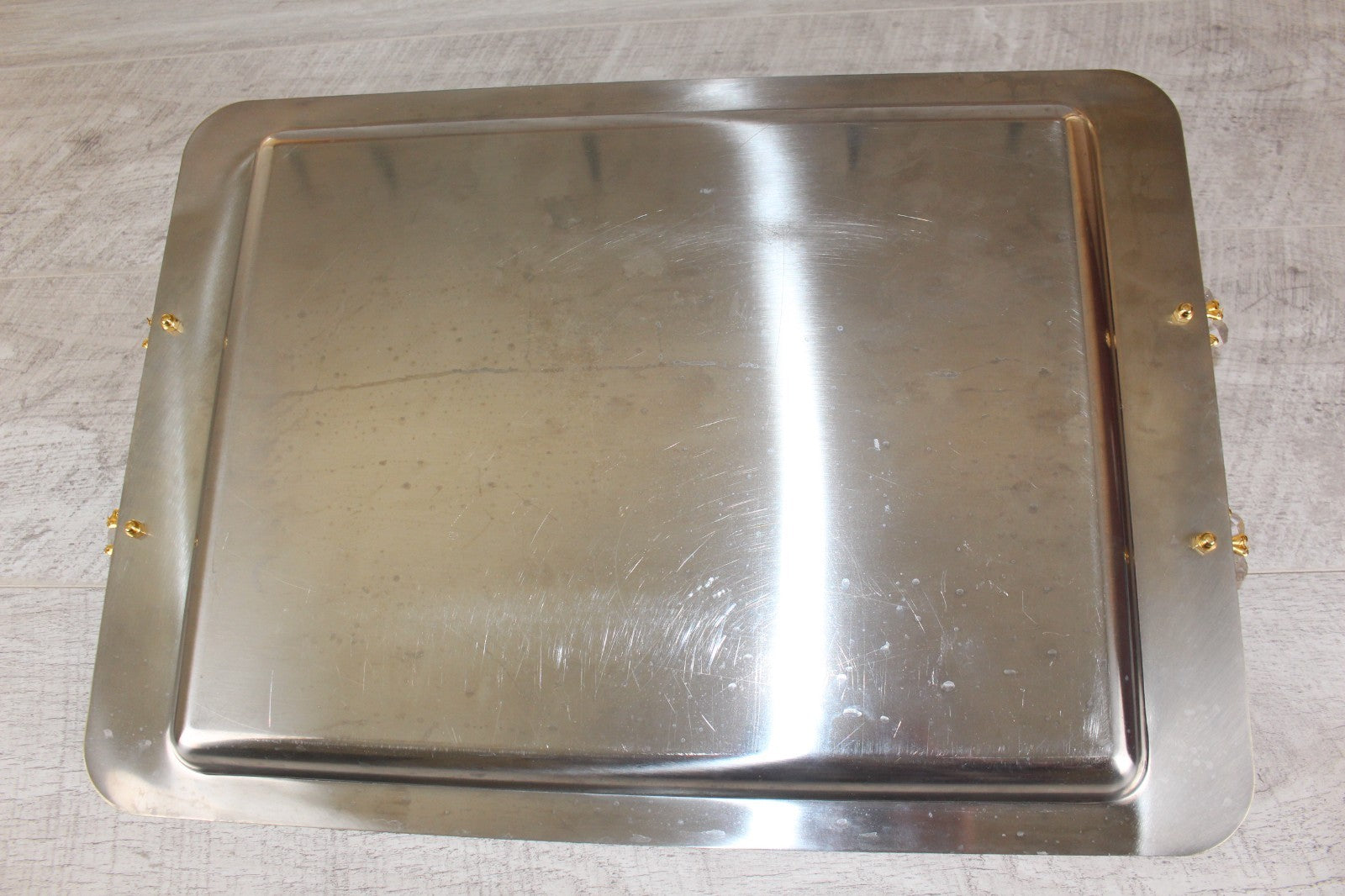 Vintage Italian INOX 18/10 Mirror Tray – 24kt Gold Plated Accents