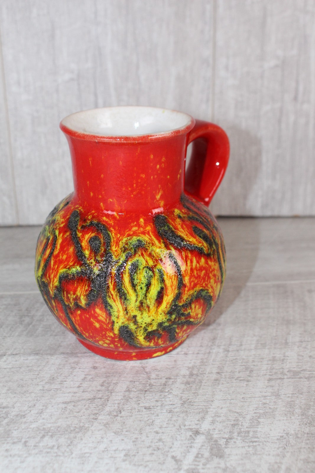 Vintage Bay Keramik 83-14 Fat Lava Vase West German Pottery Orange Textured 60s