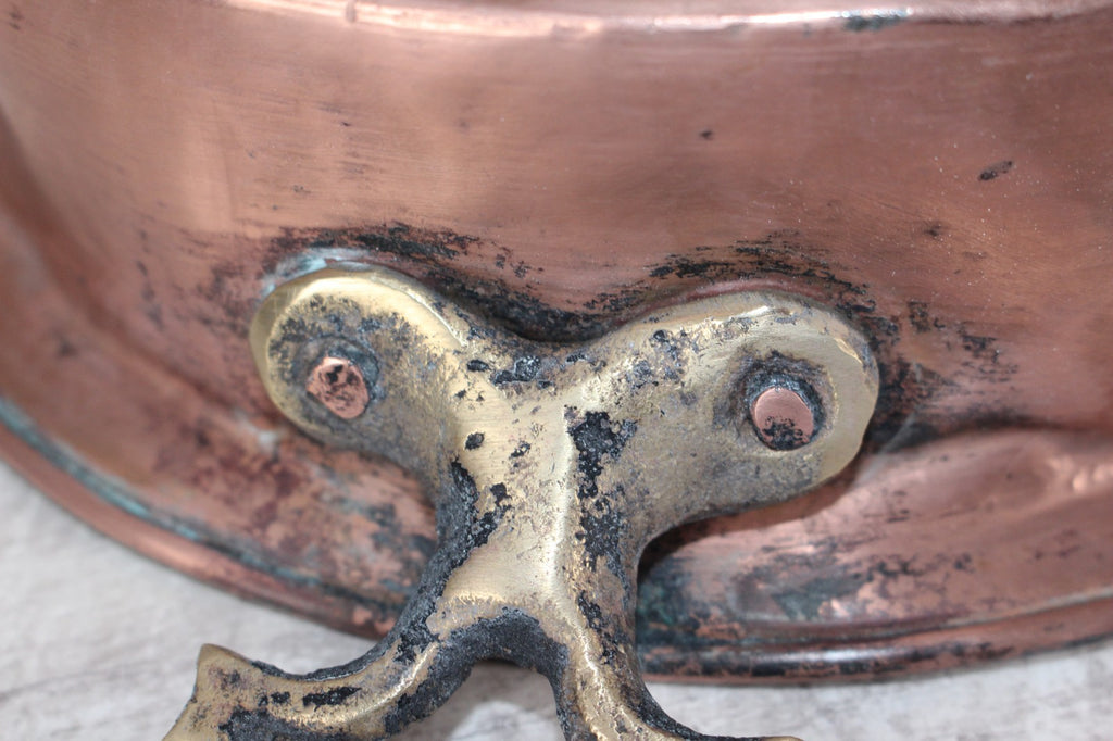 Antique French Copper Escargot Pan / Egg Poacher 11” - 19th Century Brass Handle