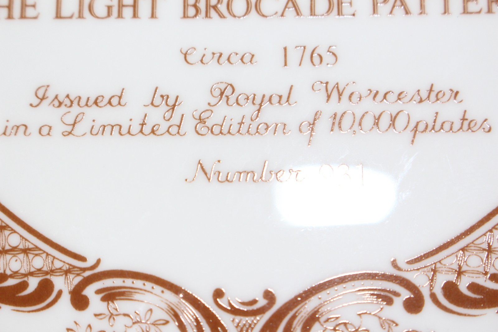 Royal Worcester ,Light Brocade Pattern Collectors Series Plate ,Ltd Ed of 10.000
