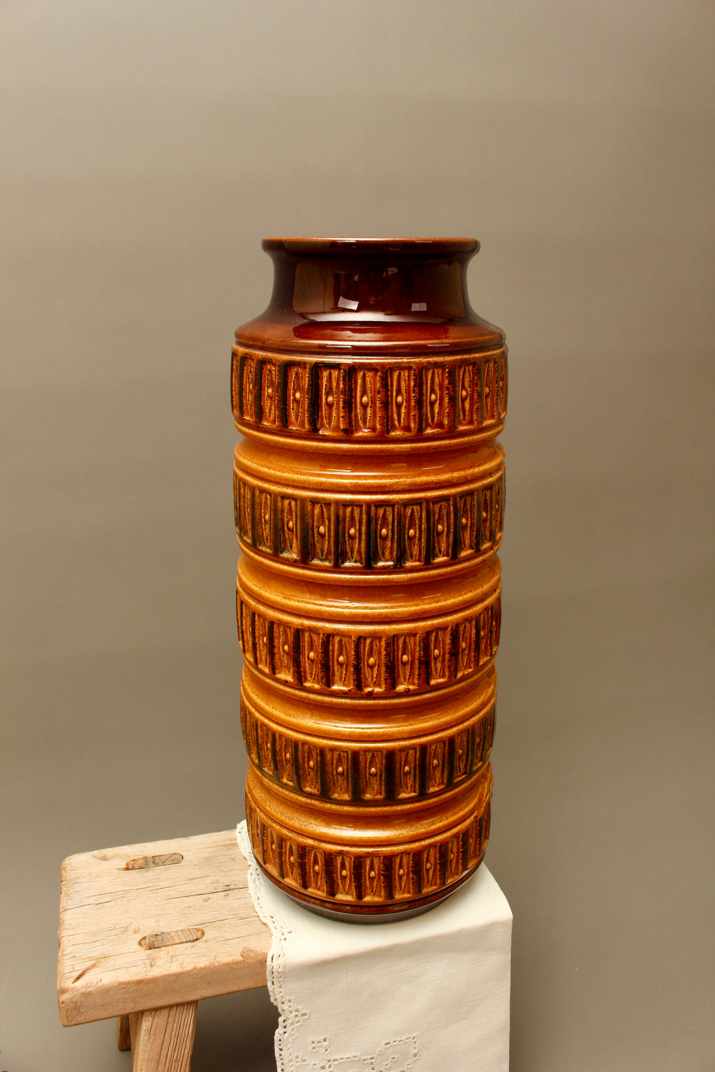 Large Scheurich 268-40 West German Floor Vase – 15 Inch Mid-Century Relief Pottery