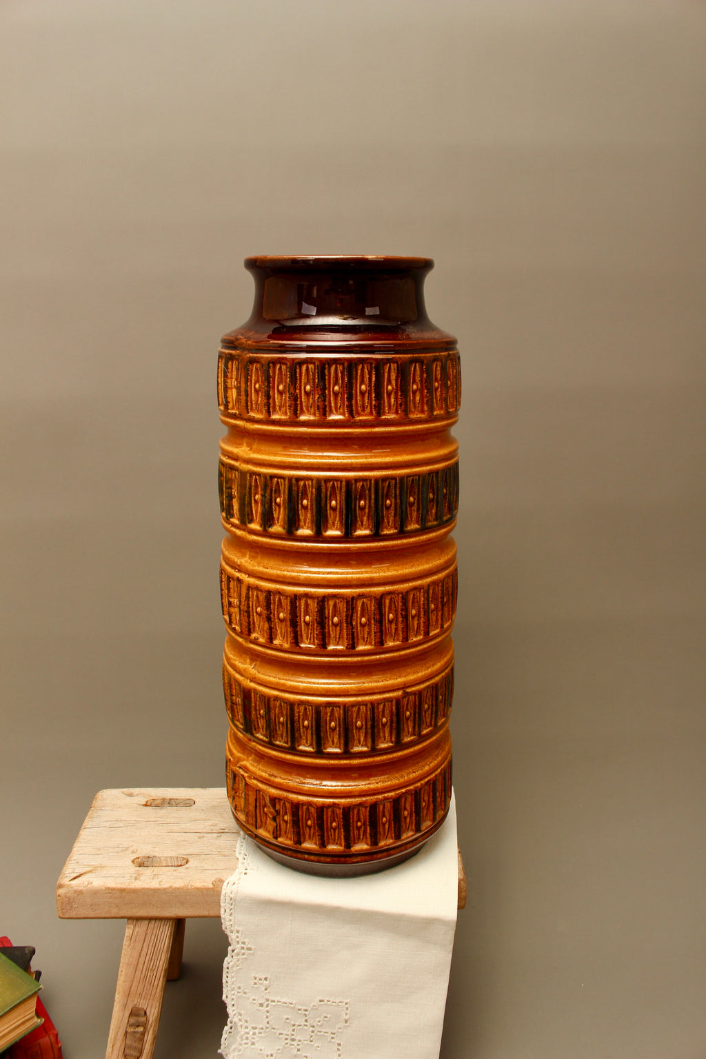 Large Scheurich 268-40 West German Floor Vase – 15 Inch Mid-Century Relief Pottery