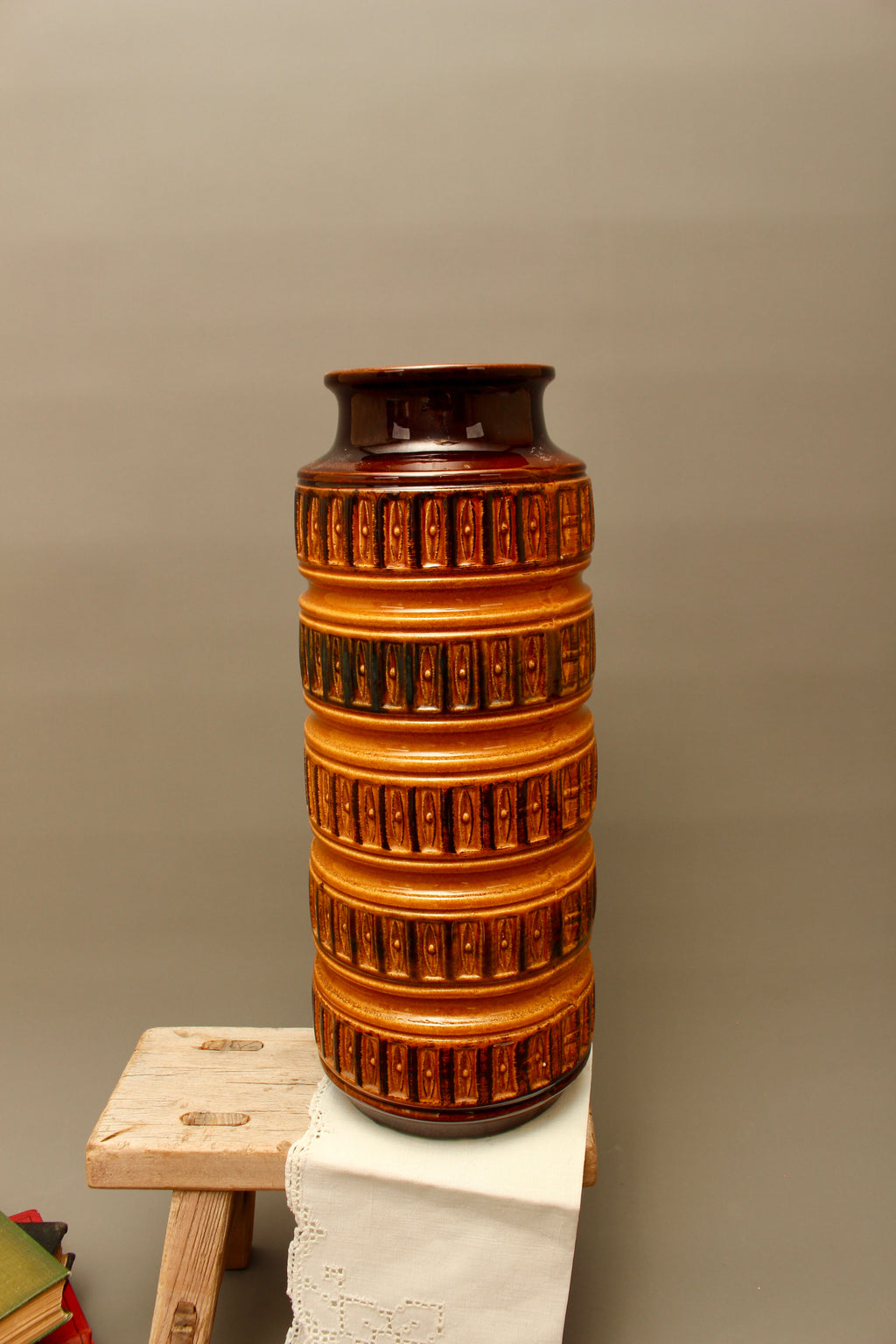 Large Scheurich 268-40 West German Floor Vase – 15 Inch Mid-Century Relief Pottery