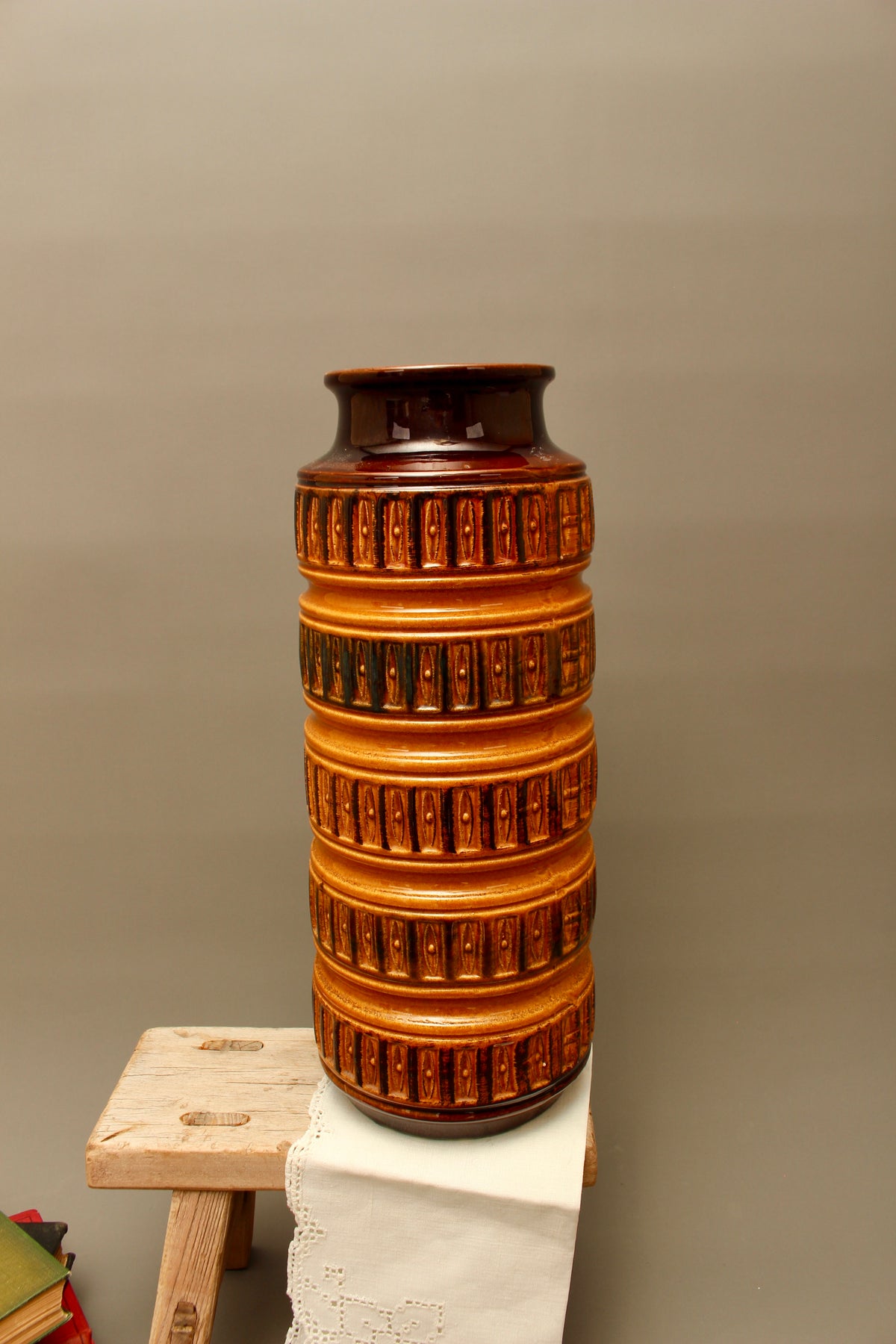 Large Scheurich 268-40 West German Floor Vase – 15 Inch Mid-Century Relief Pottery