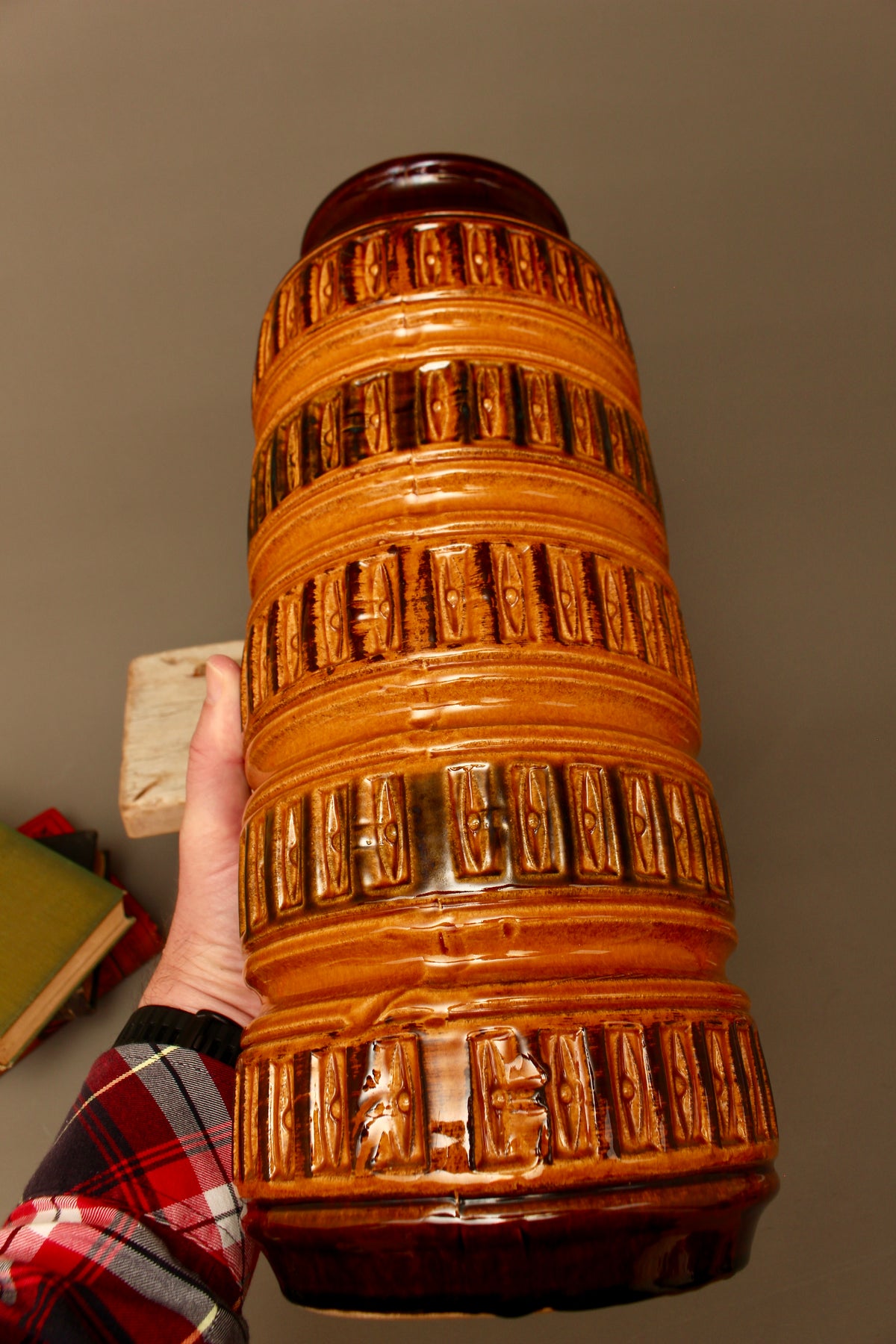 Large Scheurich 268-40 West German Floor Vase – 15 Inch Mid-Century Relief Pottery