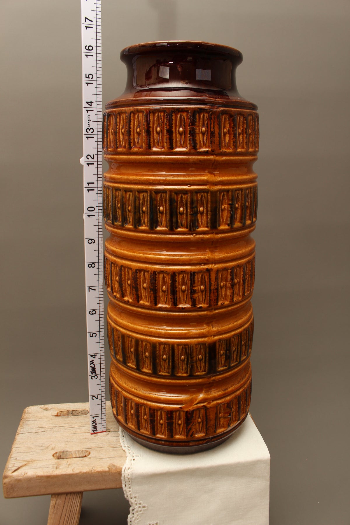Large Scheurich 268-40 West German Floor Vase – 15 Inch Mid-Century Relief Pottery