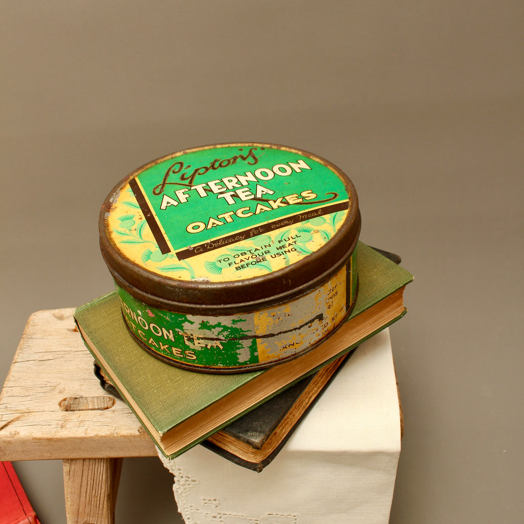 Vintage Lipton's Afternoon Tea Oatcakes Tin – Mid-Century Lithographed Advertising Box