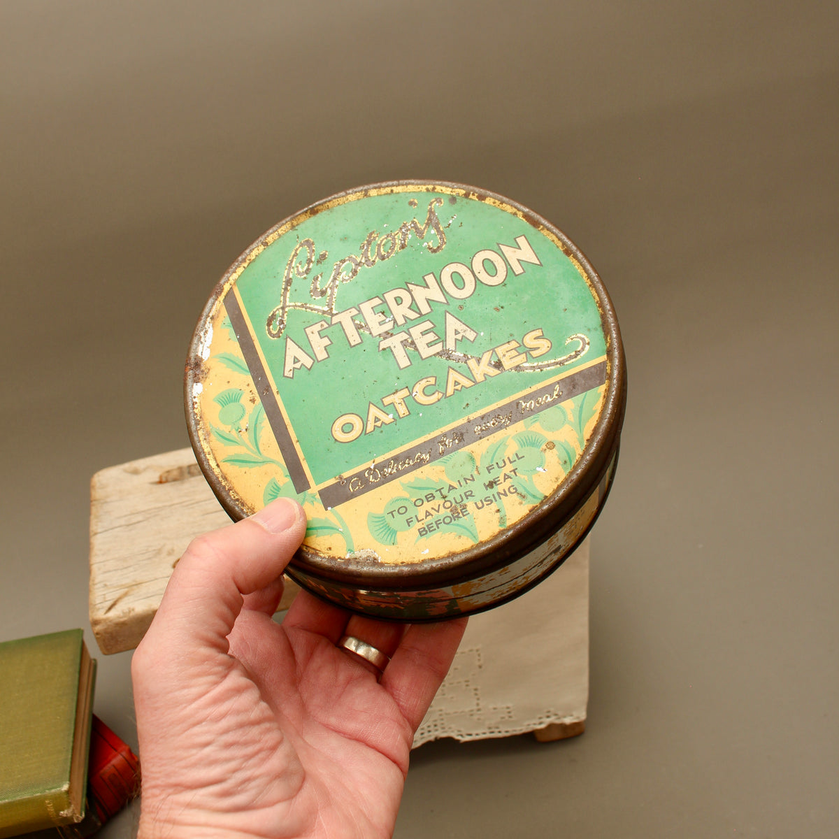 Vintage Lipton's Afternoon Tea Oatcakes Tin – Mid-Century Lithographed Advertising Box