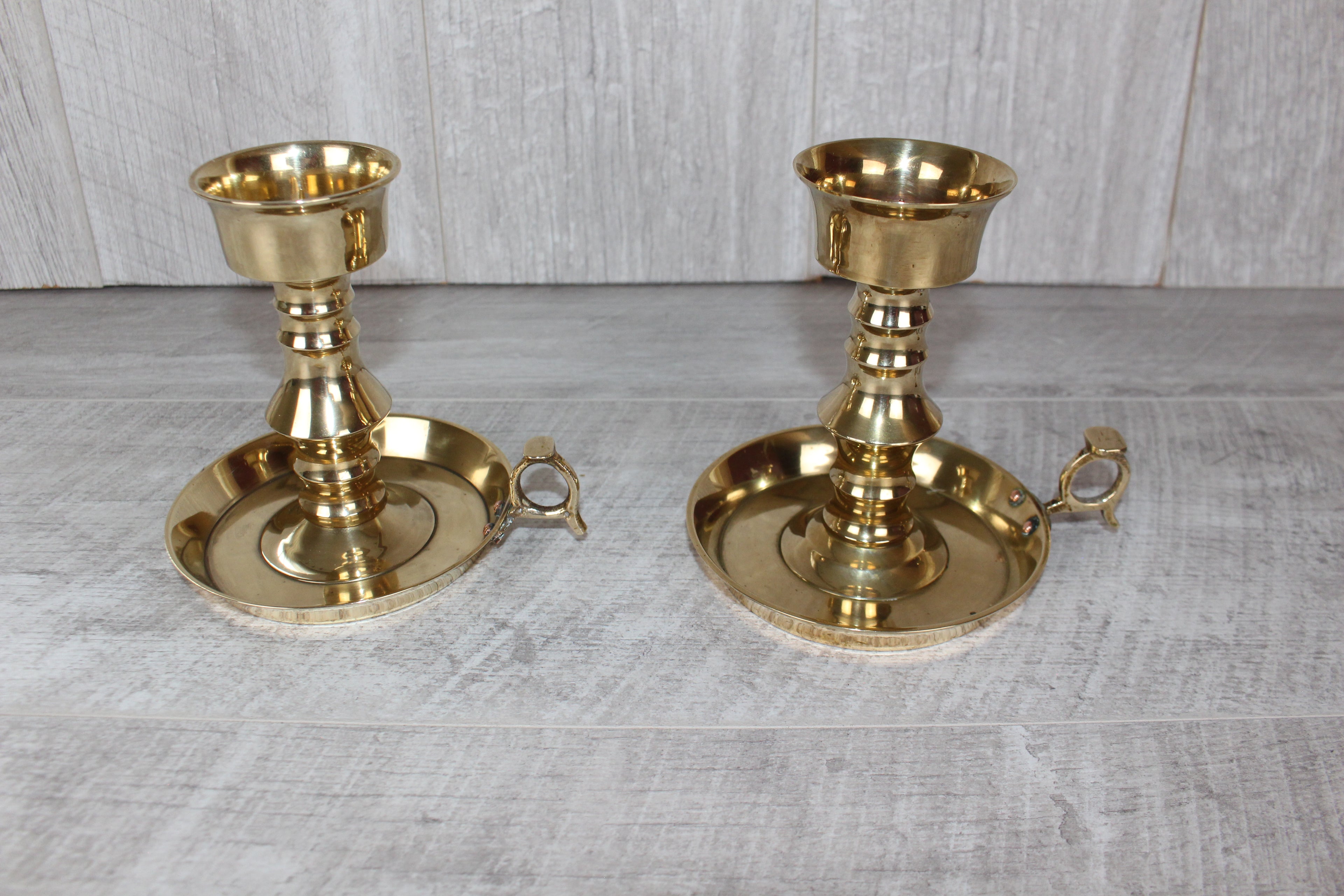 Matching Pair of Brass Chambersticks Candle Holders