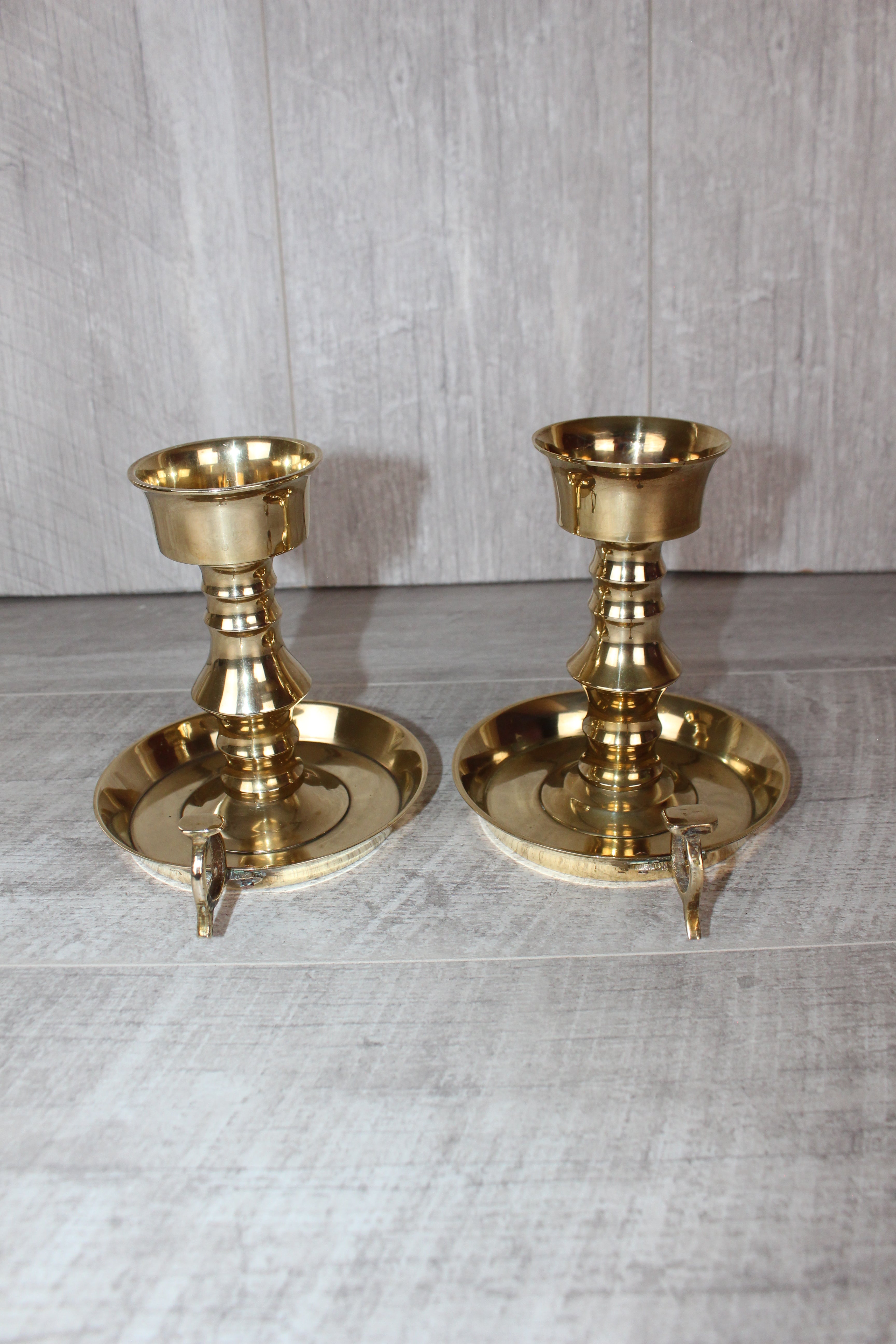 Matching Pair of Brass Chambersticks Candle Holders
