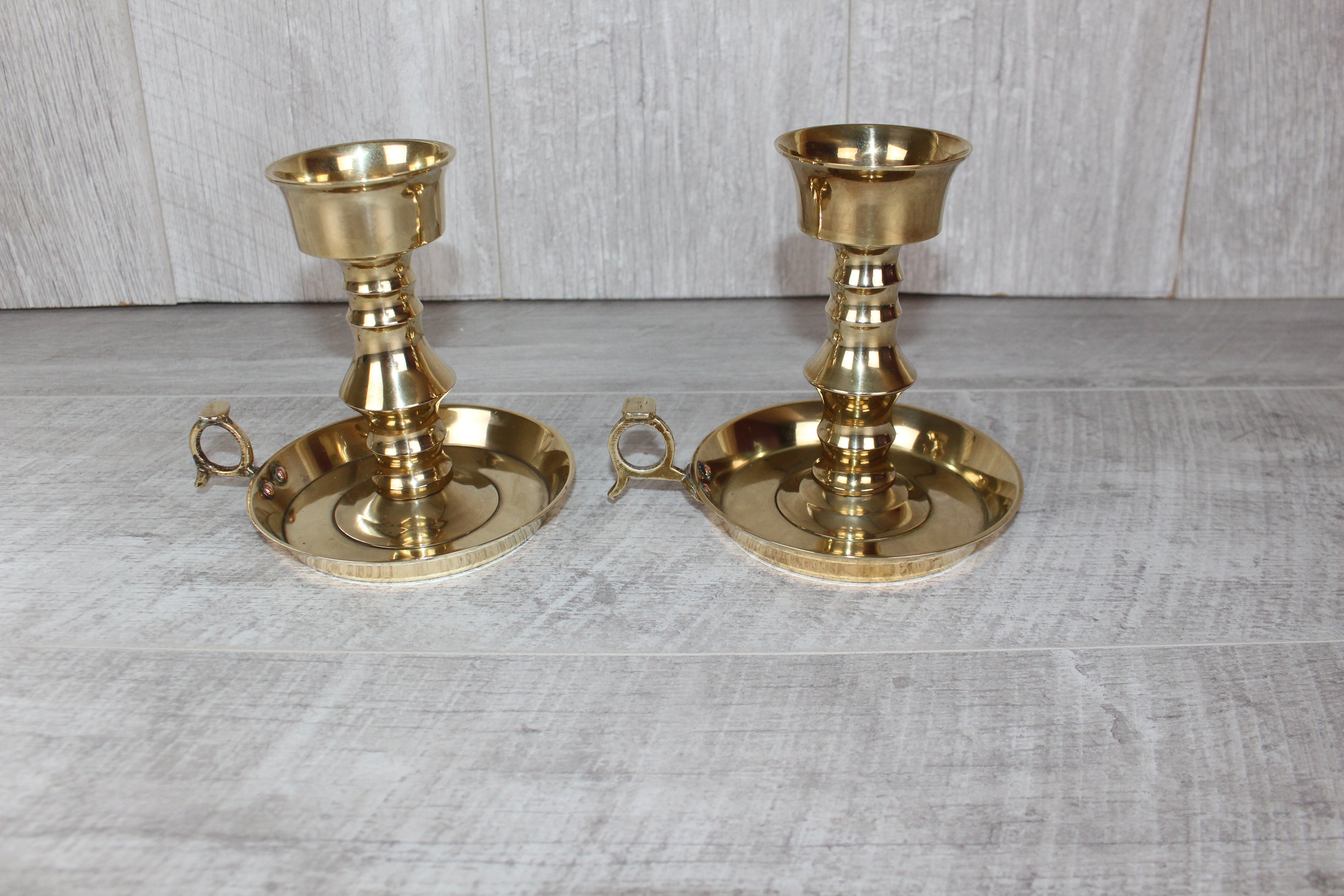Matching Pair of Brass Chambersticks Candle Holders