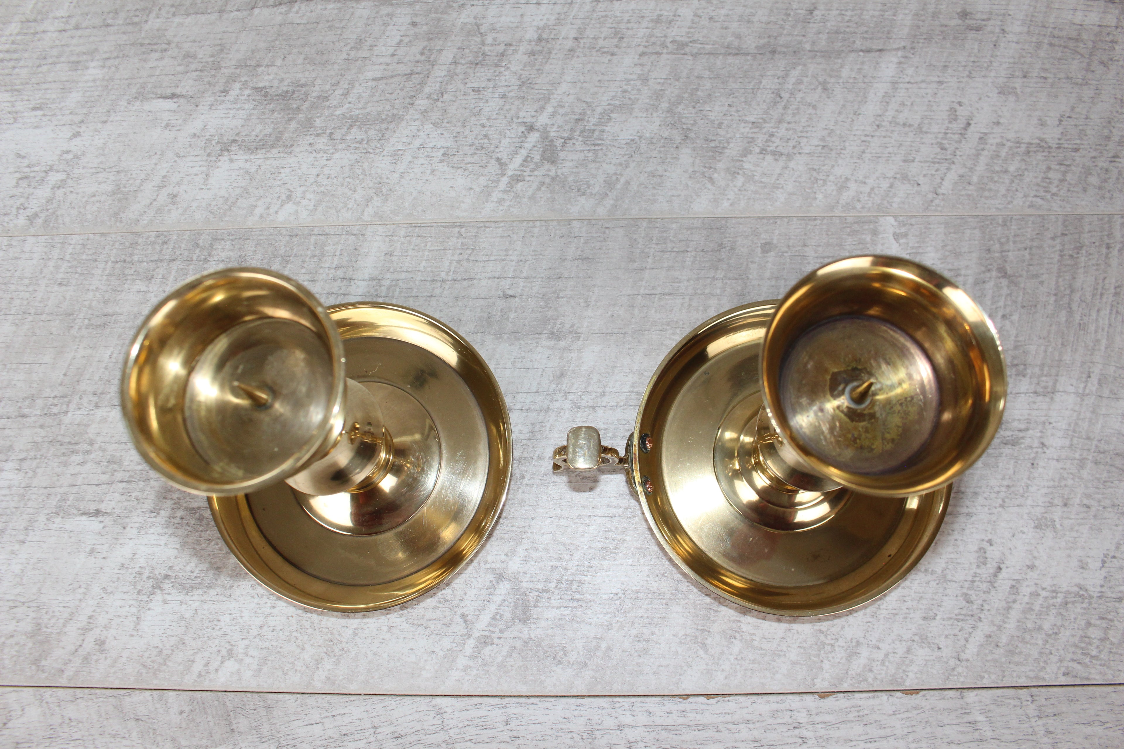 Matching Pair of Brass Chambersticks Candle Holders