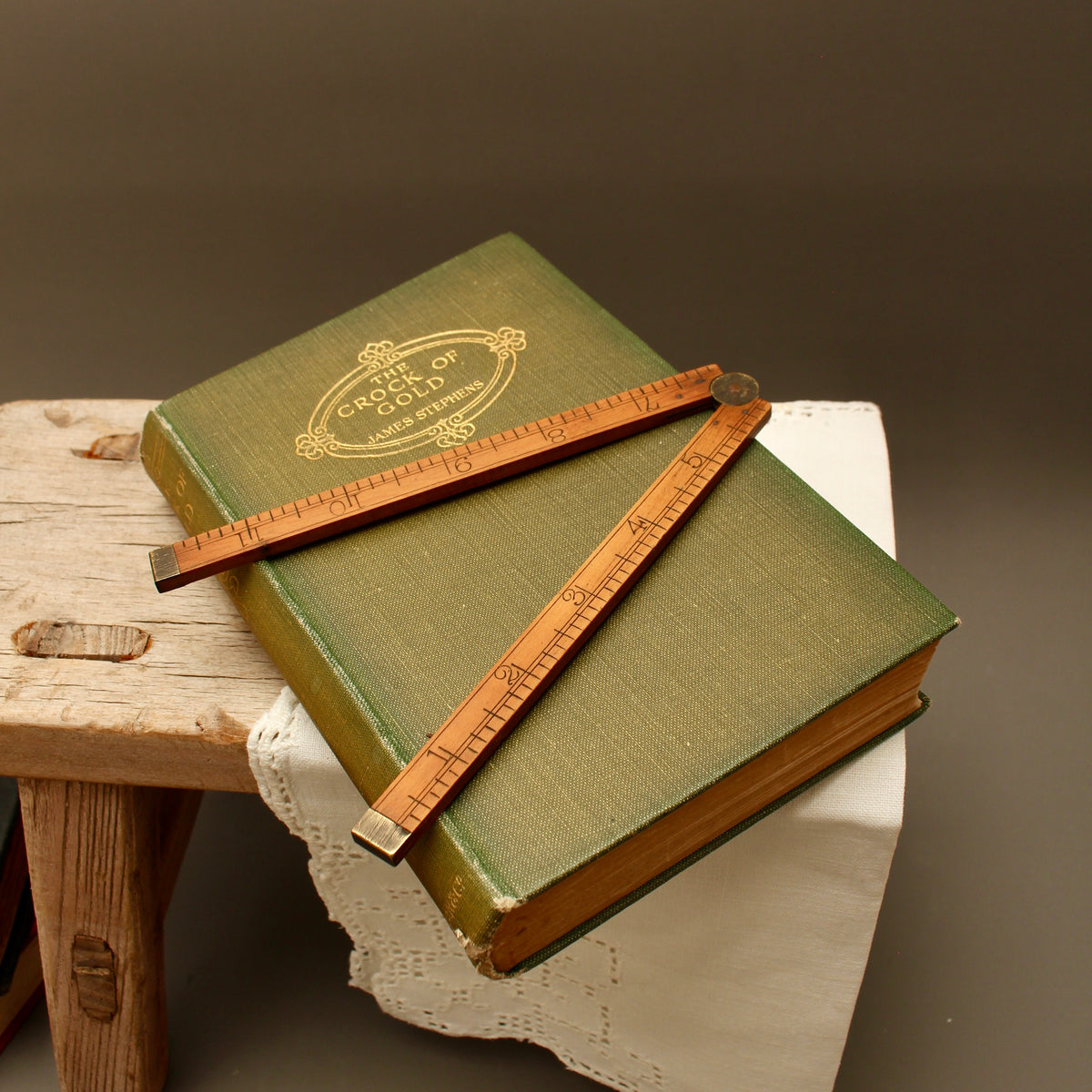 Antique Boxwood and Brass 1-Foot Folding Rule – Two-Fold Pocket Pocket Measure