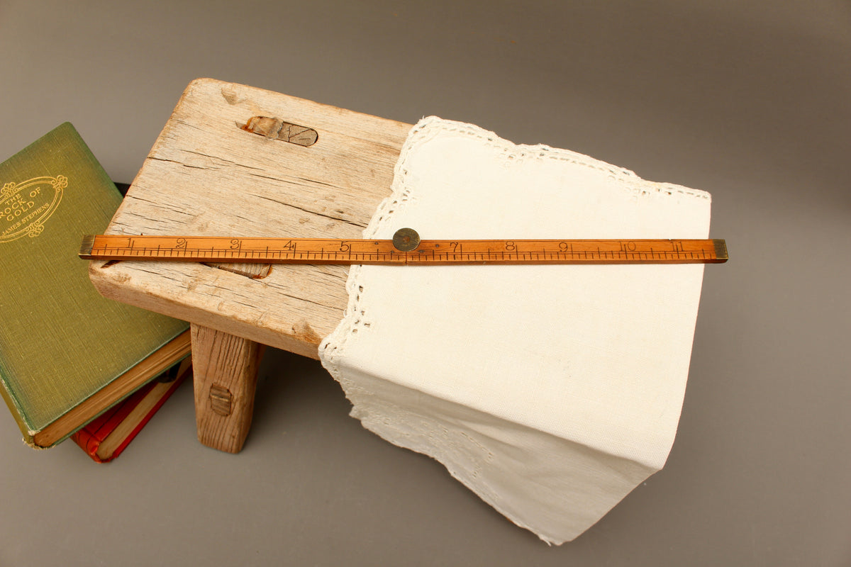 Antique Boxwood and Brass 1-Foot Folding Rule – Two-Fold Pocket Pocket Measure