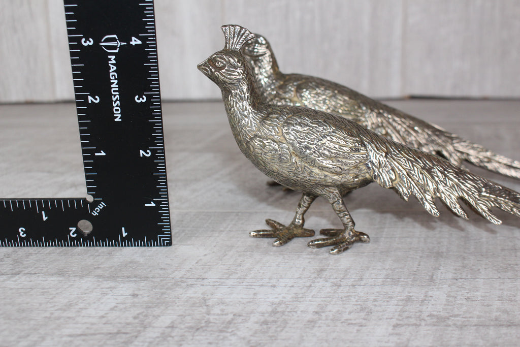 A Pair of Silver Plated Peacocks - Male and Female 10" length