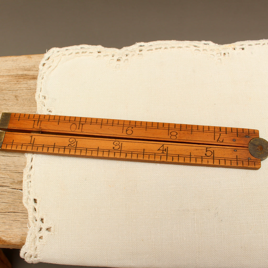 Antique Boxwood and Brass 1-Foot Folding Rule – Two-Fold Pocket Pocket Measure